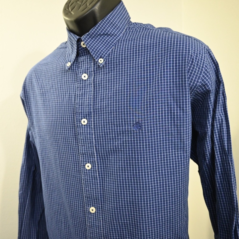 Brooks Brothers Dress Shirt Blue Plaid Regular Fit Long Sleeve Mens Size‎ Medium